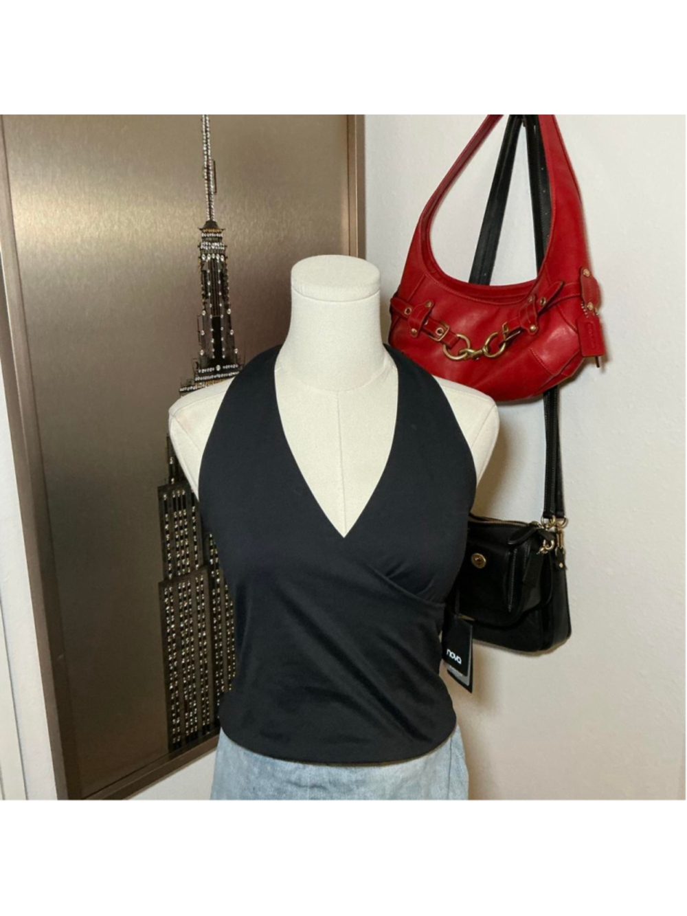 Fashion Nova Buttersoft Black Halter Wrap Top Size Large NWT